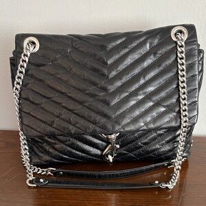 REBECCA MINKOFF Edie Quilted Flap Black Leather